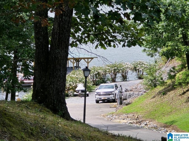 view of road with a water view