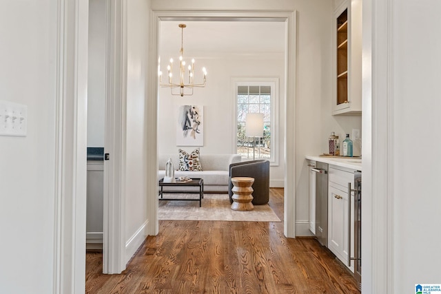 hallway with dark wood-type flooring