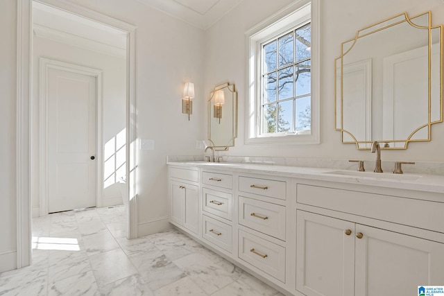 bathroom featuring vanity and crown molding