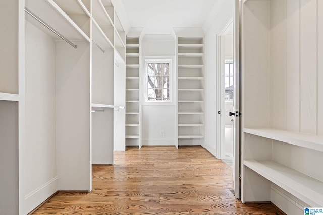 walk in closet featuring light wood-type flooring