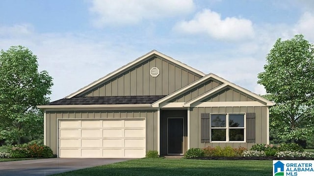 view of front facade with a front yard and a garage