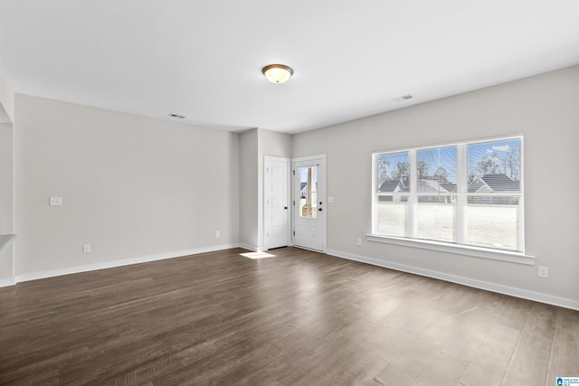 unfurnished living room featuring dark hardwood / wood-style flooring