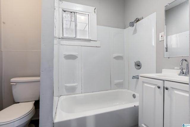 full bathroom with toilet, vanity, and shower / bath combination