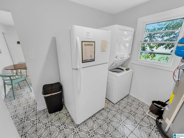 washroom with stacked washer and dryer