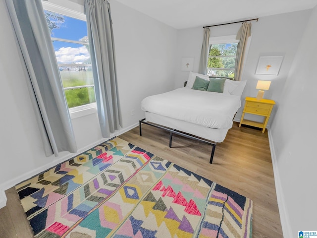 bedroom with hardwood / wood-style flooring