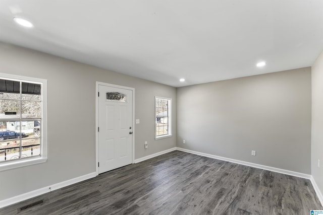 entryway with dark hardwood / wood-style floors and plenty of natural light