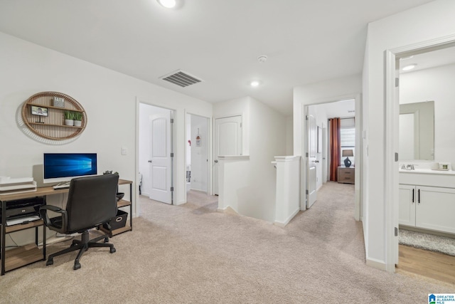 office space with light carpet