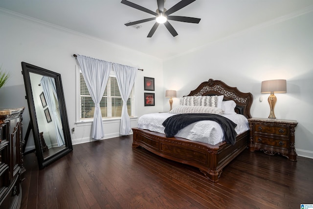 bedroom featuring dark hardwood / wood-style floors and ceiling fan