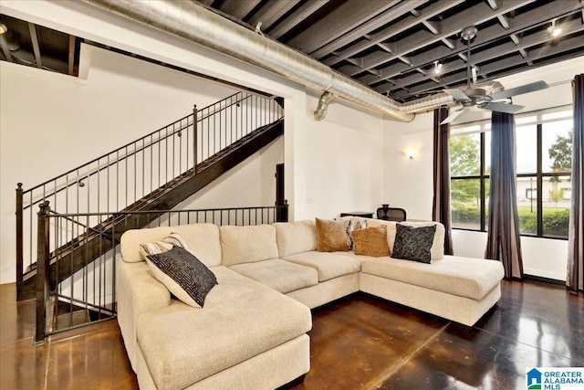 living room with ceiling fan