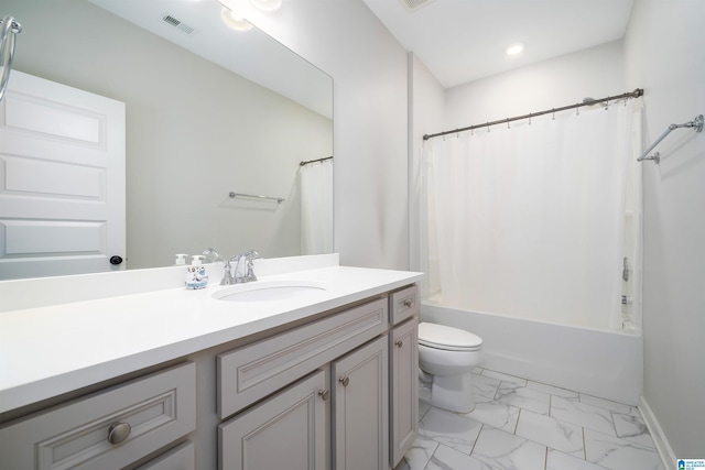 full bathroom featuring toilet, vanity, and shower / bath combo