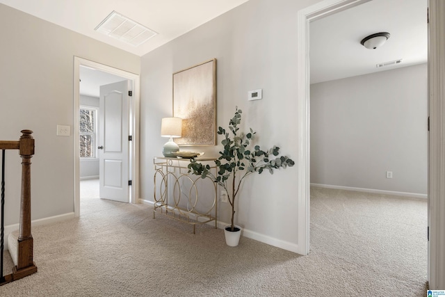 hallway with carpet flooring