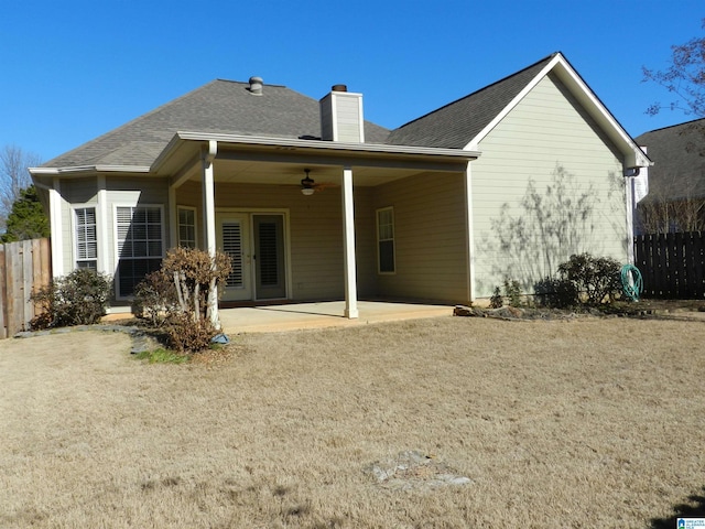 back of house featuring ceiling fan and a patio