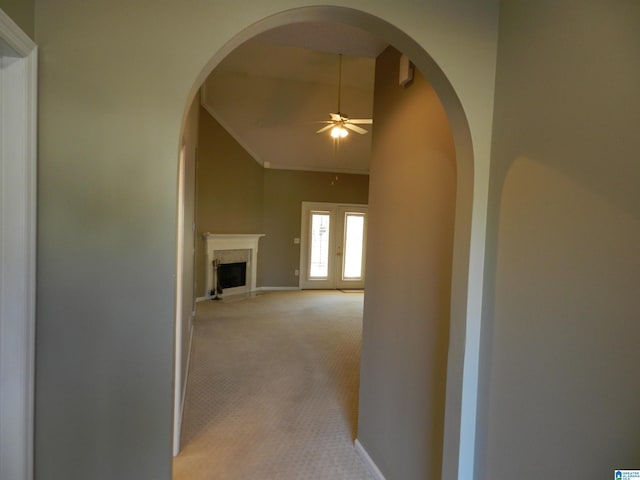 corridor with light carpet