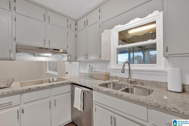 kitchen with sink, black electric cooktop, white cabinetry, and dishwasher