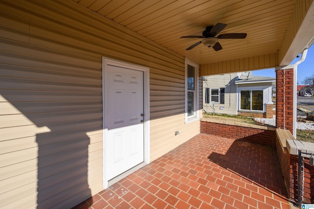 view of patio / terrace featuring ceiling fan and a porch