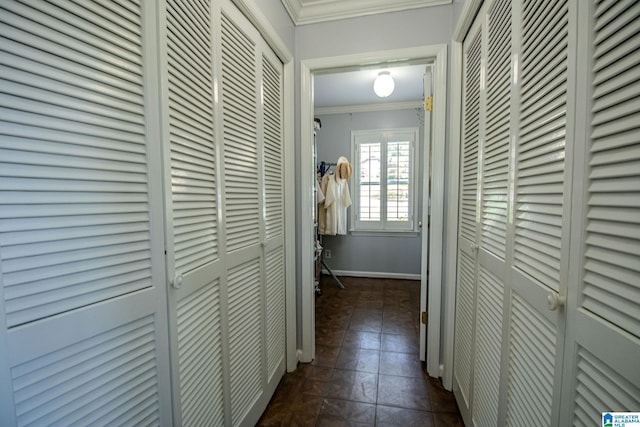 hallway with crown molding