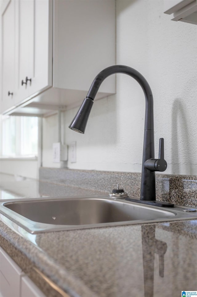 interior details featuring sink and white cabinetry