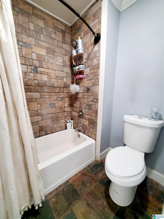 bathroom featuring toilet and shower / bath combo with shower curtain