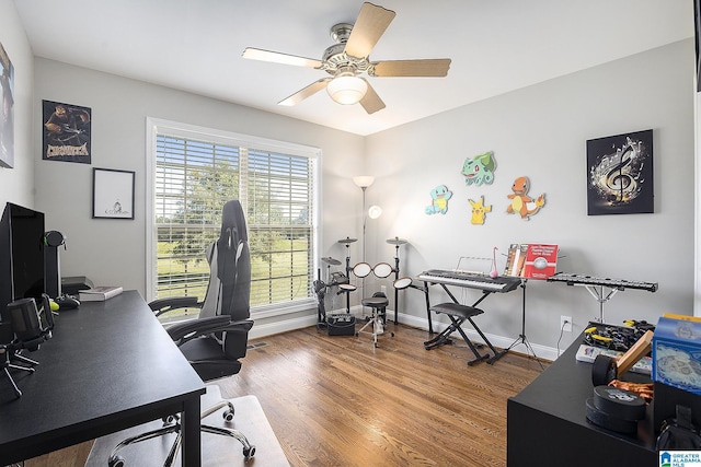 office featuring ceiling fan and hardwood / wood-style floors