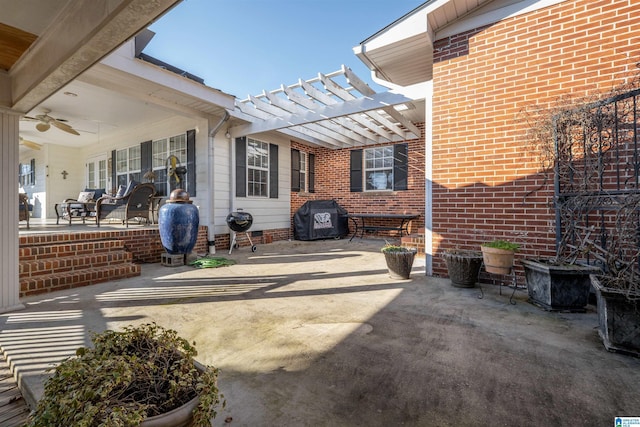 view of patio / terrace featuring grilling area and a pergola