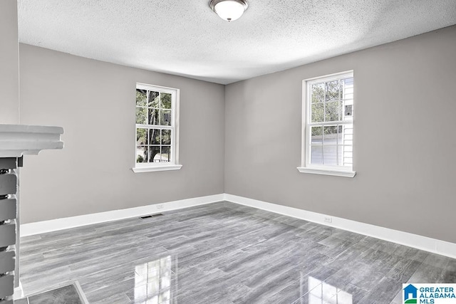 unfurnished room featuring a wealth of natural light and a textured ceiling