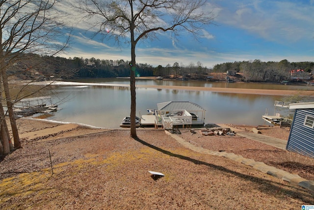 dock area featuring a water view