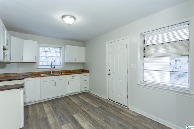 kitchen featuring sink, white cabinetry, and wood counters