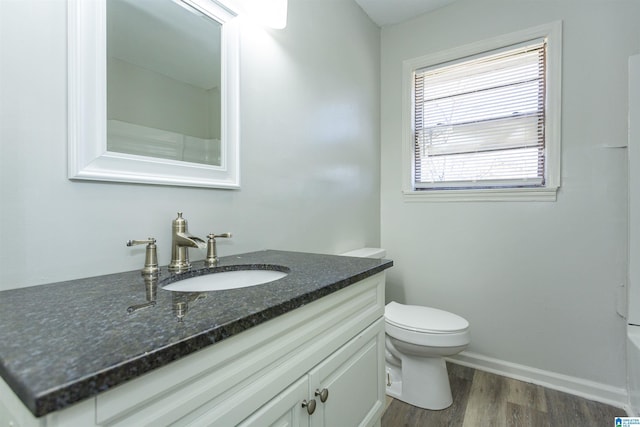 bathroom featuring hardwood / wood-style flooring, toilet, and vanity