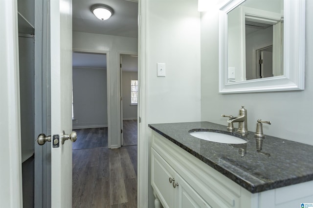 bathroom featuring wood-type flooring and vanity