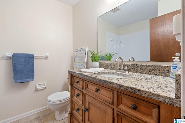 bathroom featuring vanity, toilet, and tile patterned flooring