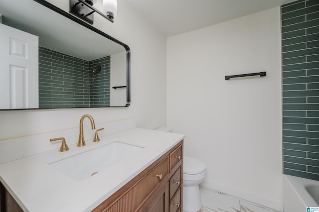 full bathroom with shower / bath combination, toilet, and vanity