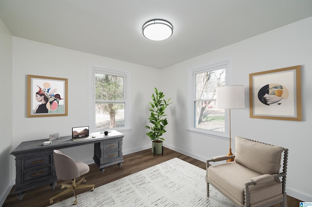 office with dark wood-type flooring