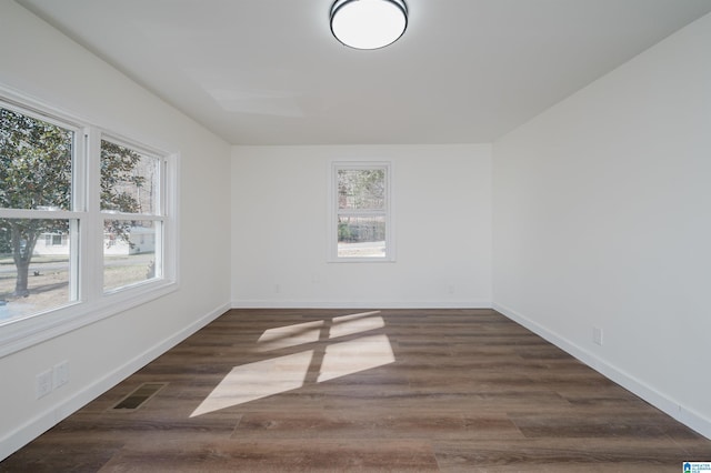 empty room featuring a healthy amount of sunlight and dark hardwood / wood-style flooring