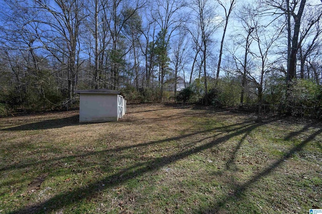 view of yard featuring a shed