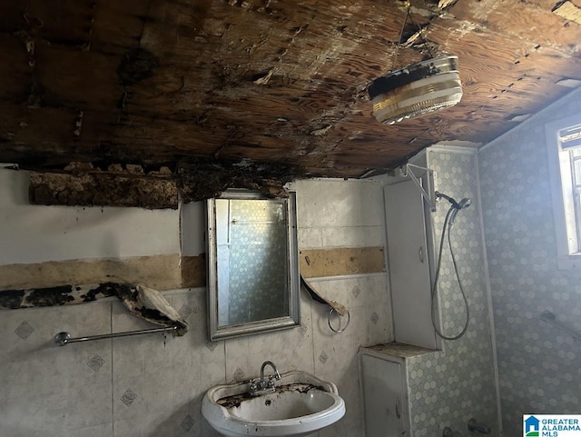 bathroom featuring sink and walk in shower