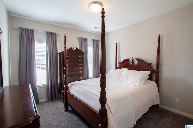 carpeted bedroom with multiple windows