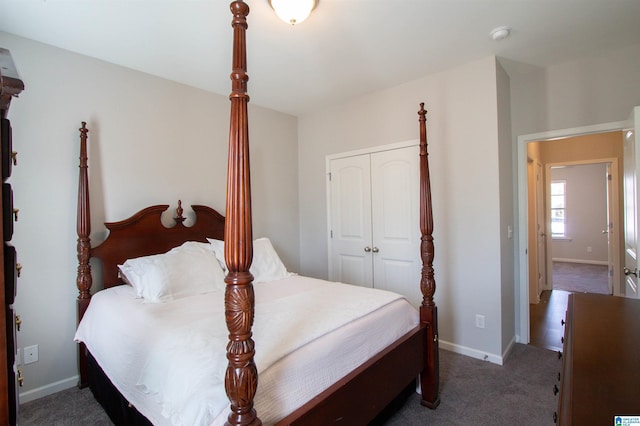 carpeted bedroom with a closet