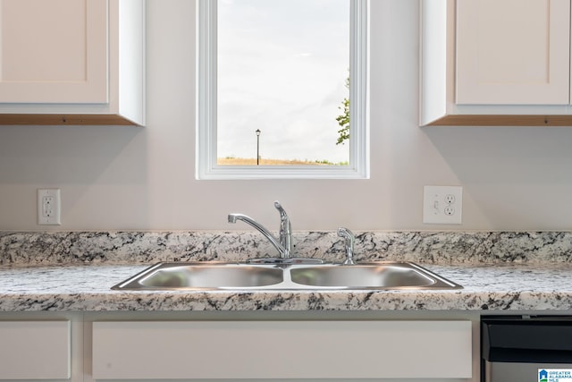 interior details featuring sink and white cabinets