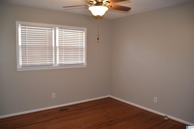 empty room featuring hardwood / wood-style flooring and ceiling fan