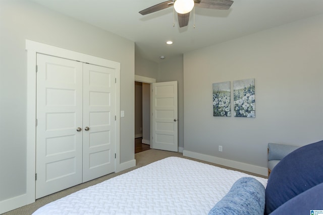 bedroom featuring a closet and ceiling fan