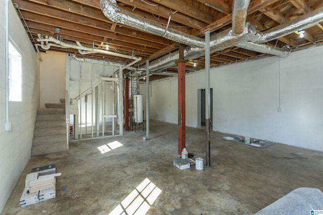 basement featuring water heater