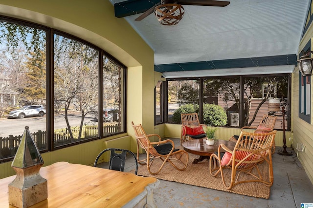 sunroom / solarium with ceiling fan and a wealth of natural light