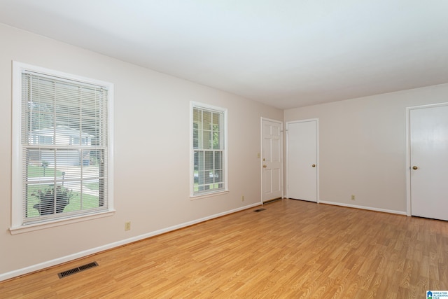 unfurnished room featuring a wealth of natural light and light wood-type flooring