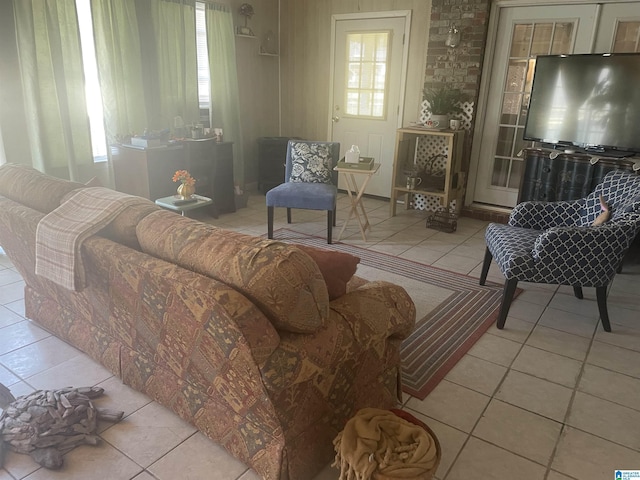 living room with light tile patterned flooring