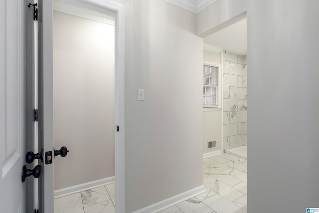 bathroom with ornamental molding