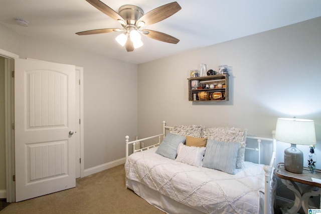 bedroom featuring carpet floors and ceiling fan