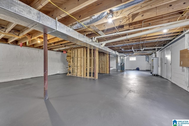 basement featuring gas water heater