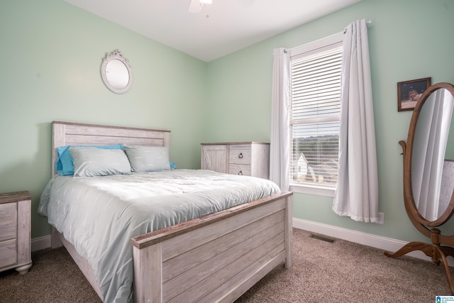 bedroom featuring ceiling fan and carpet flooring