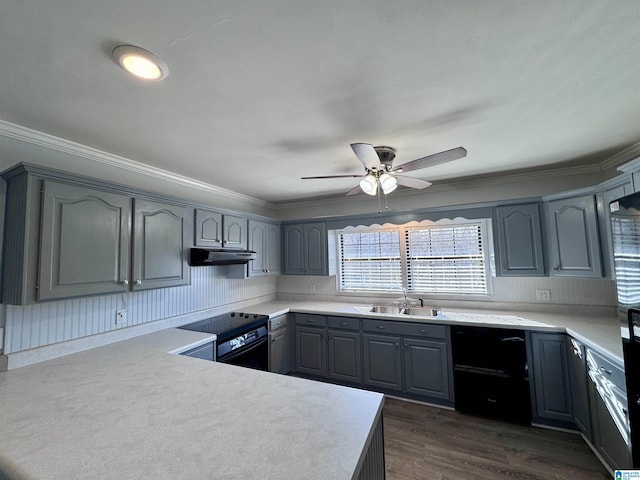 kitchen featuring sink, crown molding, and range with electric cooktop