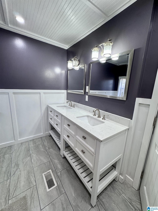 bathroom featuring vanity and wooden ceiling